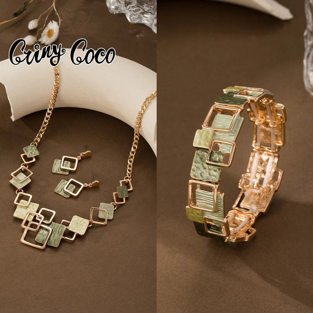 

Cring Coco Enamel Jewelry Sets Fashion Geometric Necklaces Earring Bangle Set Trendy Jewelry for Women Mom Mother's Day Gift