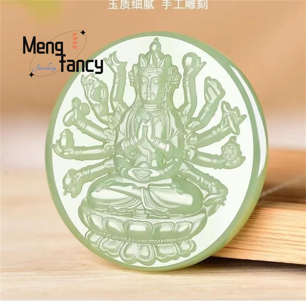 Natural Hetian Green Jade Thousand Hands of Goddess of Mercy pendant Simple Exquisite High-grade Fashion Jewelry Holiday Gifts