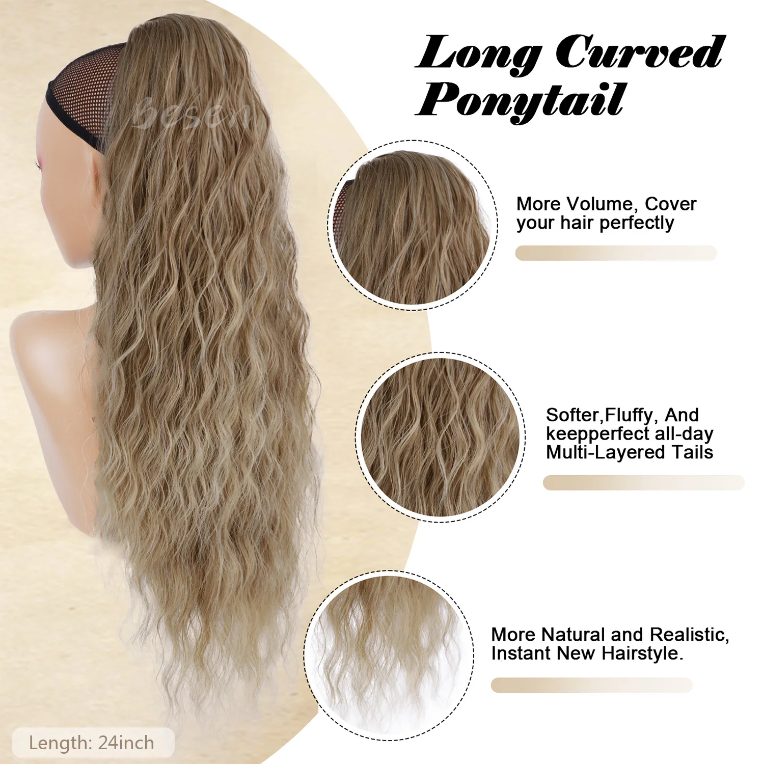 الاصطناعية ذيل حصان تمديد مجعد متموج الرباط ذيل حصان وصلات شعر للنساء كليب في ذيل حصان قطع الشعر حفلة يومية