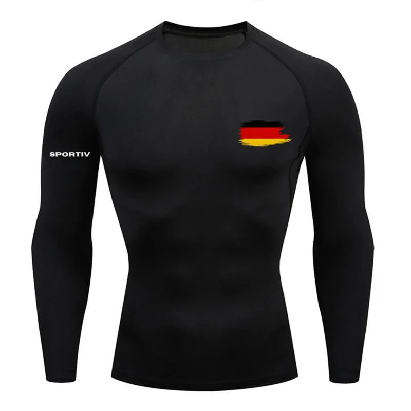 Flag Graphic Long Sleeve Compression Shirt for Men Patriotic Athletic Workout T-shirts Tops Spring Autumn Baselayers Undershirts