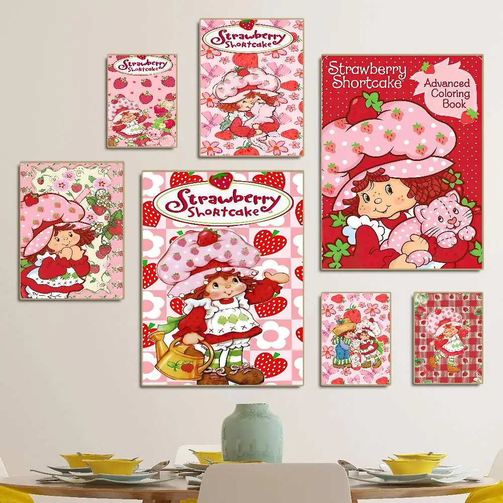 Cartoon Girl S-Strawberry S-Shortcake Vintage Posters Sticky Retro Kraft Paper Sticker DIY Room Bar Cafe Kawaii Room Decor
