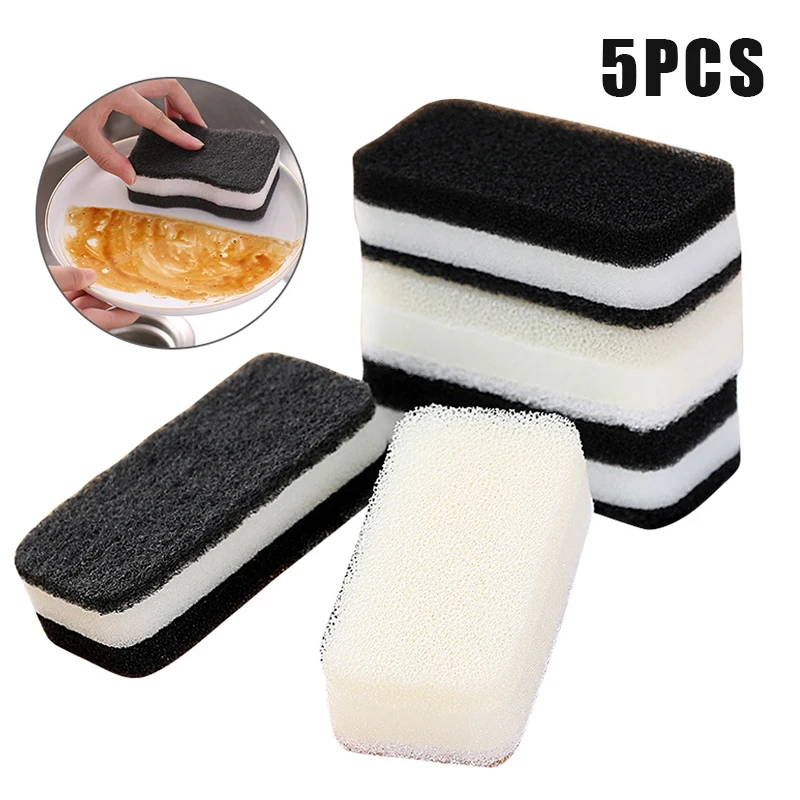 5 Pcs Magic Sponge Three-layer Imitation Loofah Sponge Household  Gray Cleaning Sponge for Kitchen Bathroom Cleaning Tools