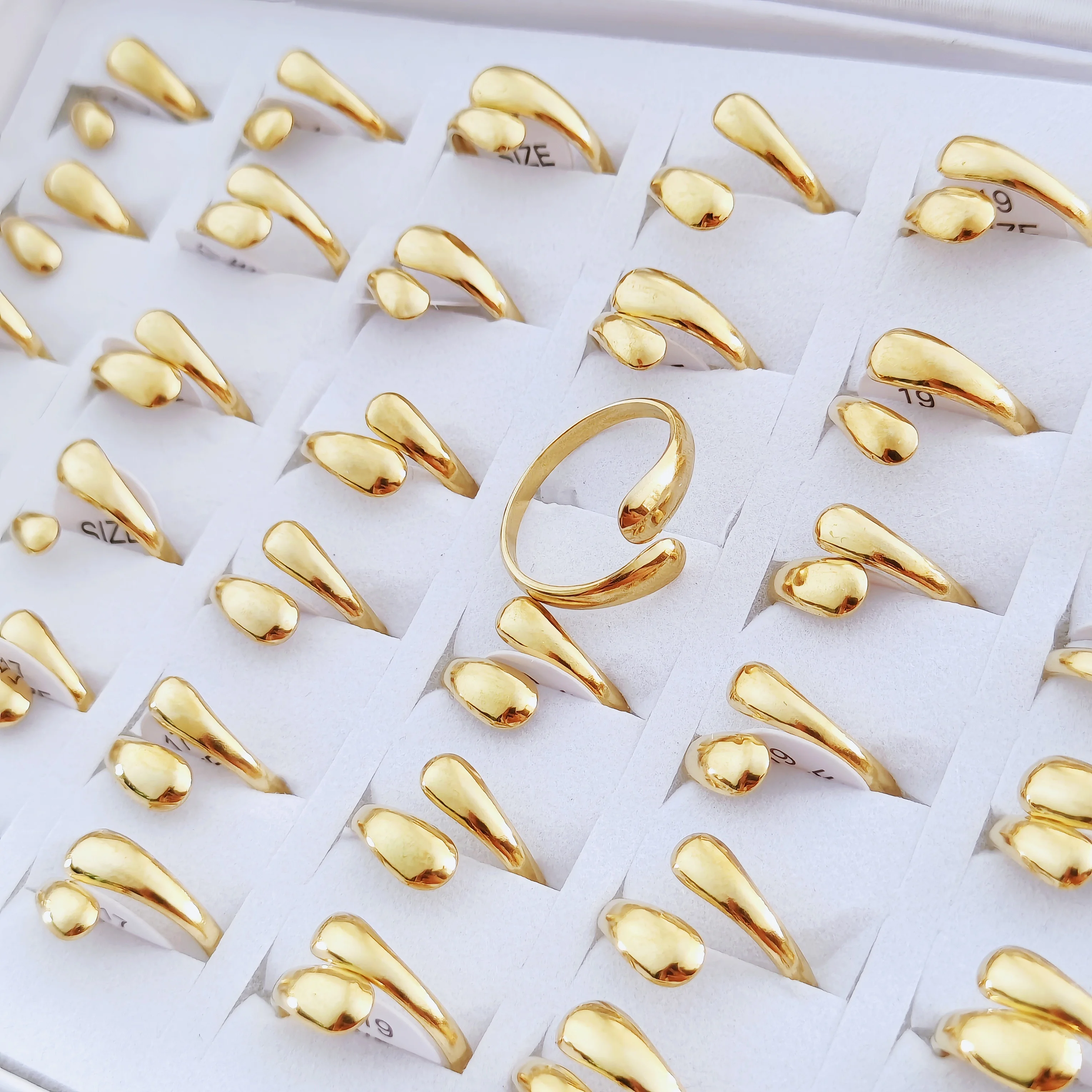 24pcs Wholesale Stainless Steel Smooth Double Ball Beads Rings For Women Golden Wedding Couple Rings Aesthetic Jewelry Gift