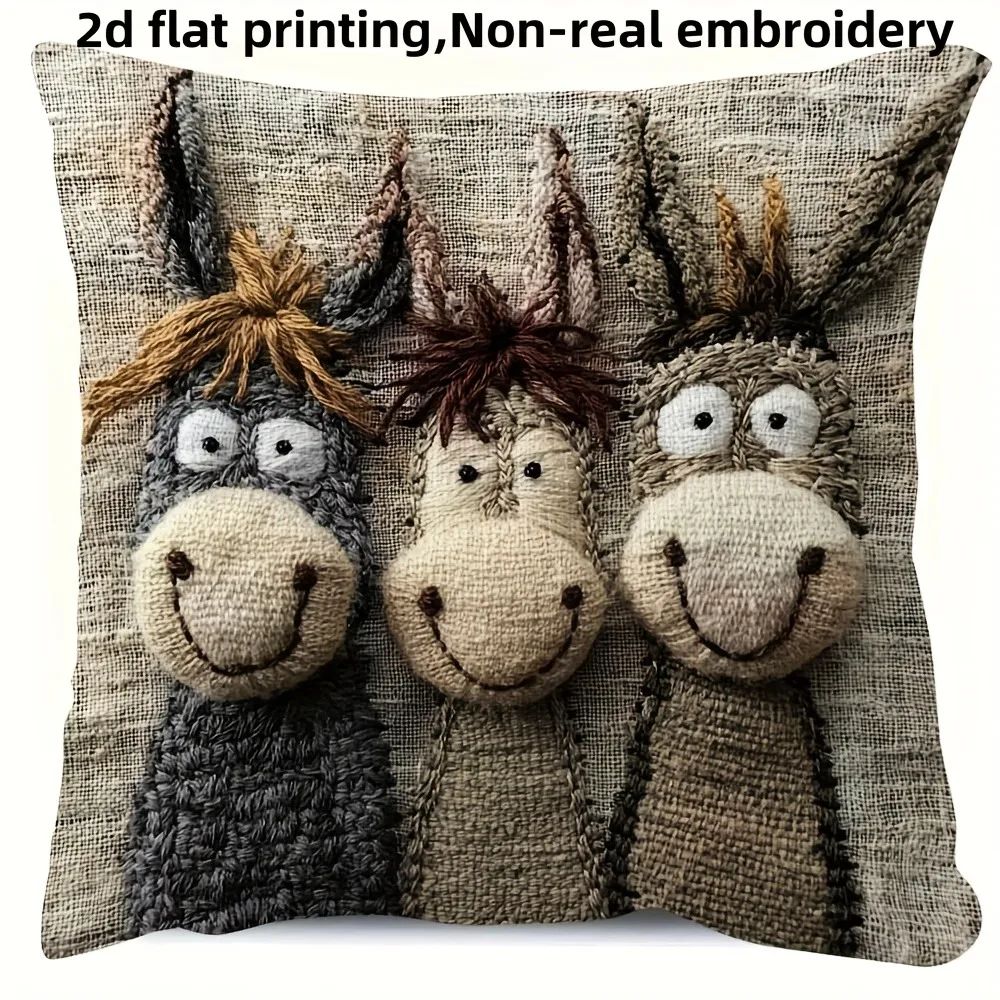 

Funny Design Throw Pillow Covers 2D Print Material Pillow Case Washable Cartoon Donkey Donkey Pillowcase Home Decorative