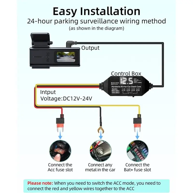 A31T Dash for Cam Hardwire Kit USB C 12V-24V to 5V/3A with Low Voltage Protection Digital Display for Parking Monitor