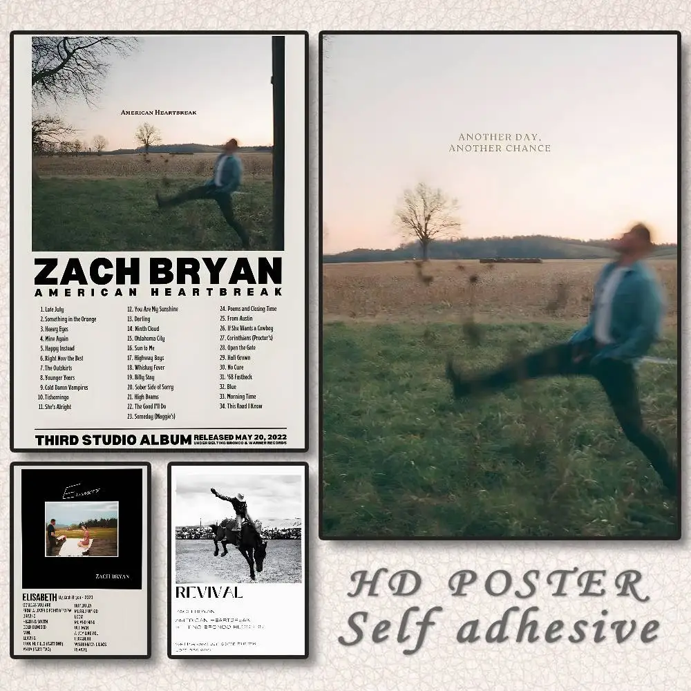 Z-Zach B-Bryan SINGER Poster HD Art Sticky Wall Waterproof Home Living Room Bedroom Aesthetic Decoration