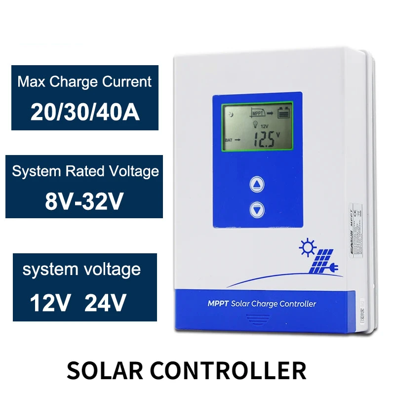 

MPPT Solar Panel Charger Controller 40A 30A 20A 12V 24V Auto LCD Display Fit for AGM Gel Flooded Lithium Batteries Charger