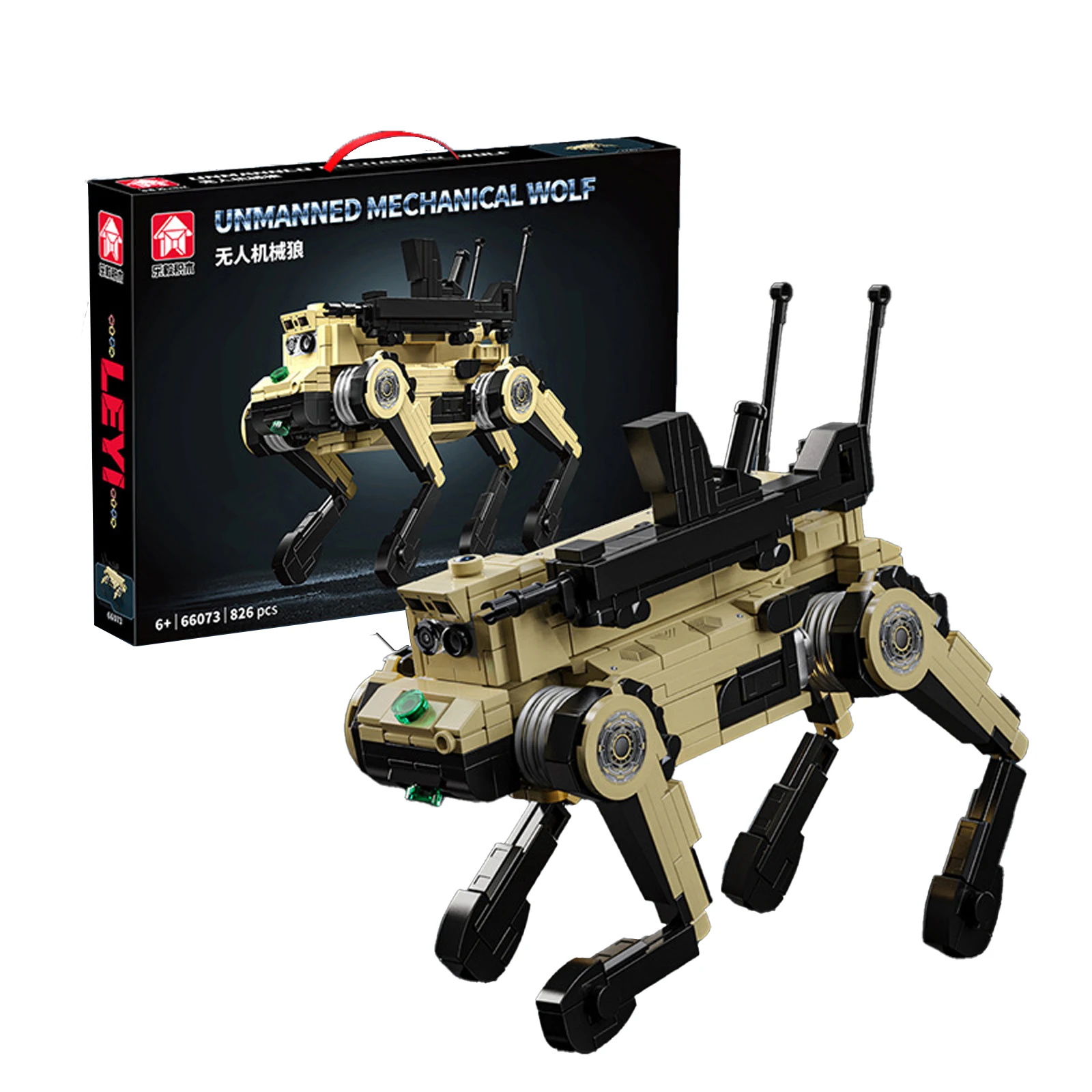 

66073 826PCS Simulation Unmanned Robotic Dog Mechanical Wolf Modern Military Model Assembly Block Toy Tech Gift for Kids Adults