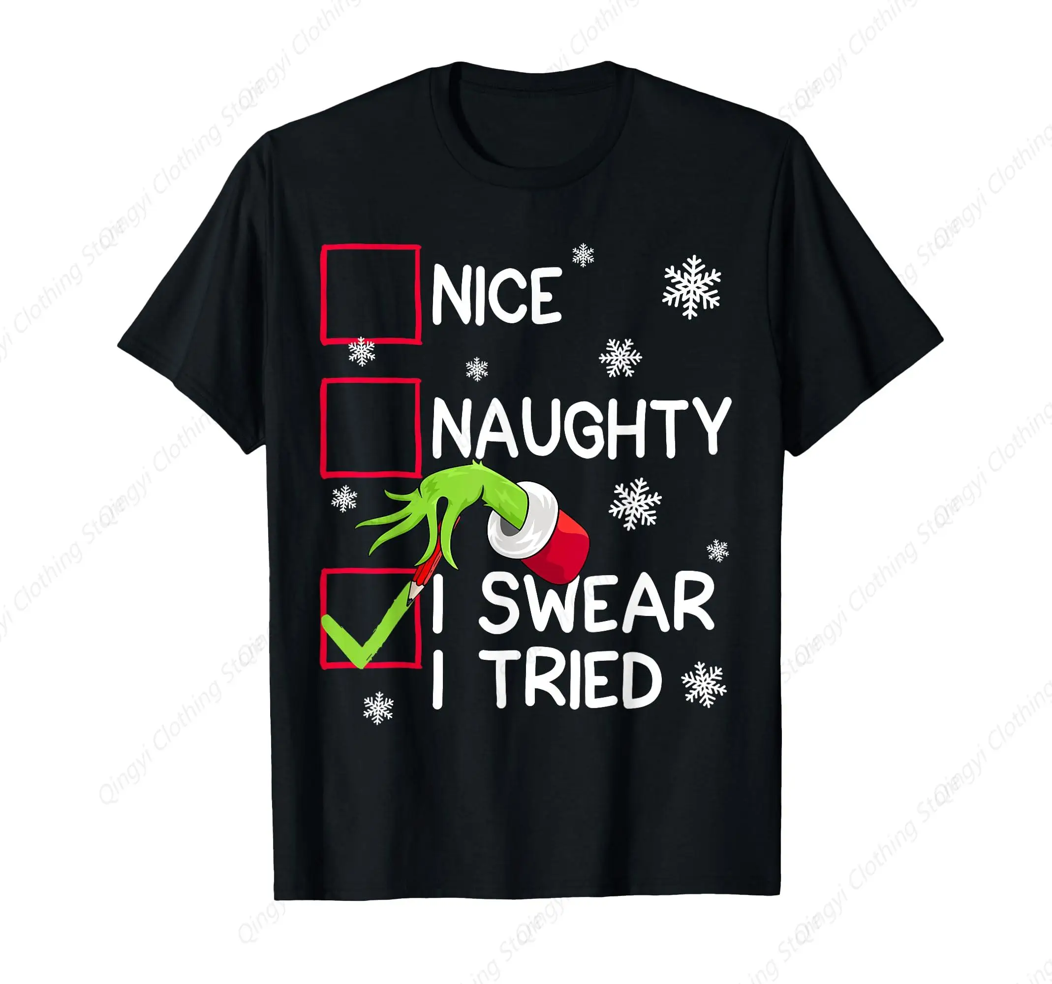 Funny Naughty I Swear I Tried Christmas Xmas Men Women Kid T-Shirt