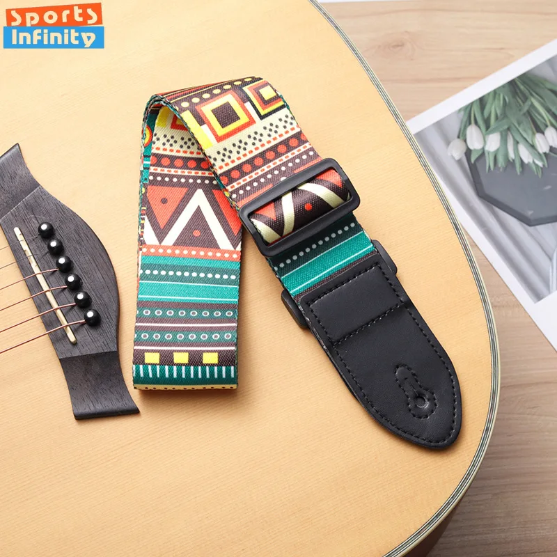 1pc Ukulele Extra Wide Acoustic Guitar Strap Leather Belt Adjustable Shoulder Strap Artistic Print for Wood Guitar Electric Bass