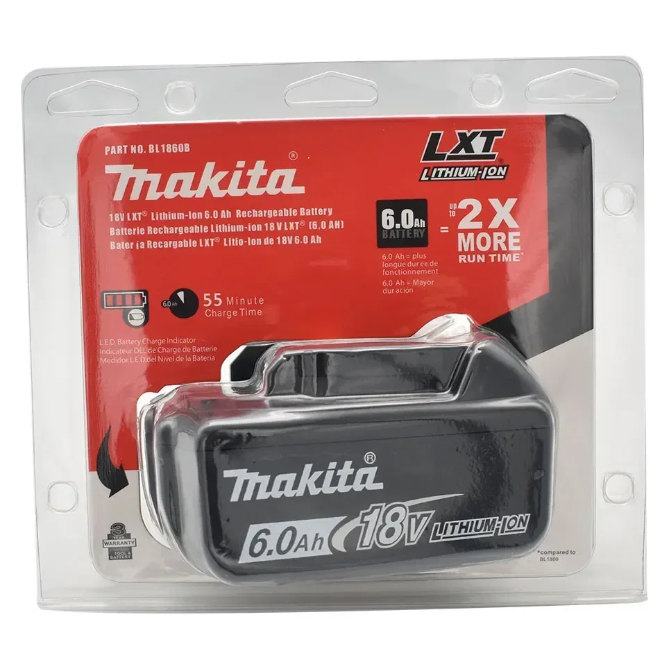 100% Original Makita Rechargeable Power Tool Battery, Replaceable LED Lithium-ion, 6.0Ah 18V LXT BL1860B BL1860BL1850 BL1830