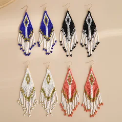 Hanging Earrings Jewelry For Women Handmade Colorful Beaded Tassel Long Earrings Bohemian Vacation Style Earrings Jewelry