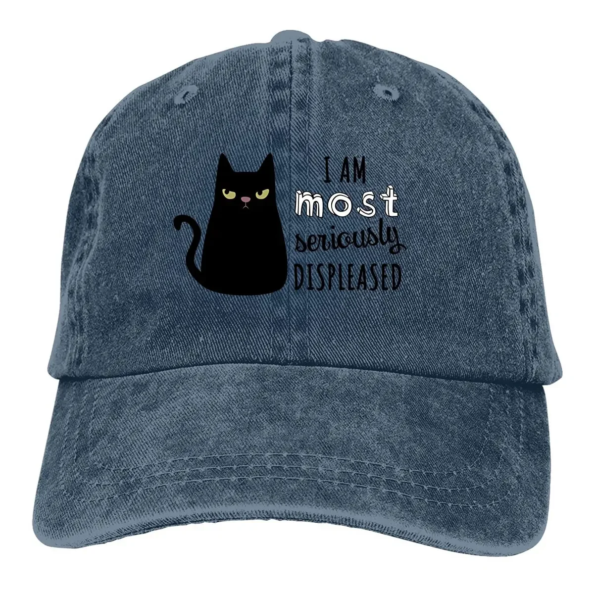

Men's and women's I Am Most Seriously Displeased Jane Austen Quote Cat baseball caps, Black Caatt Adjustable Hat, High Quality
