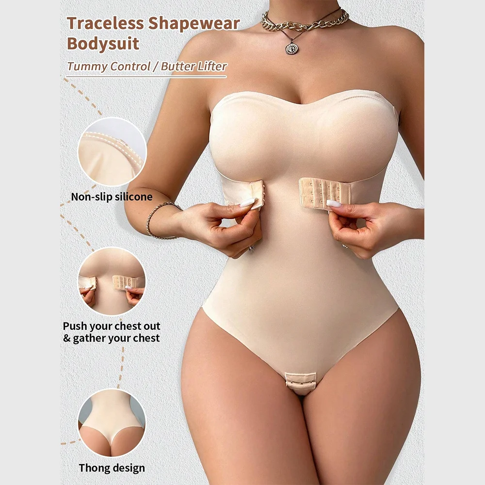Women's Strapless Seamless Shapewear Bodysuit - Non-Slip, Tummy Control, Compression Waist Trainer for Dresses & Party Wear