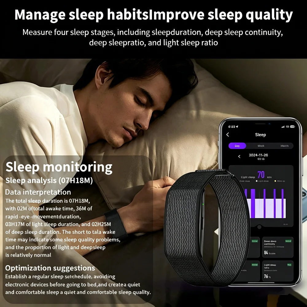 2026 New Fitness Tracker Smart Band Ultra-Thin Ultra-Light IP68 Waterproof Heart Rate Blood Oxygen Monitor 30-Day Standby
