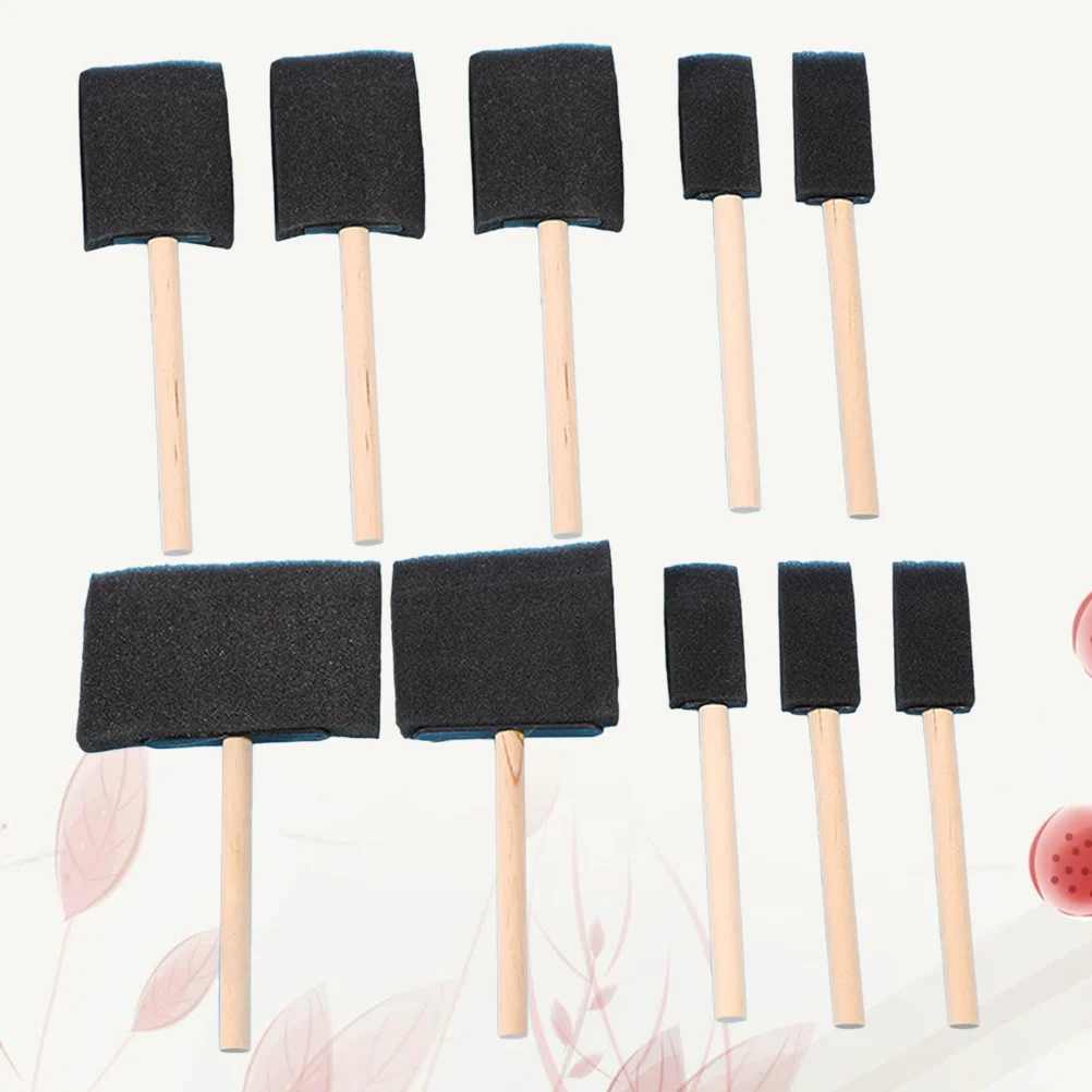 10pcs Sponge Brush Wood Handle Paint Brush Lightweight Durable and Used for Acrylics Stains Varnishes Crafts