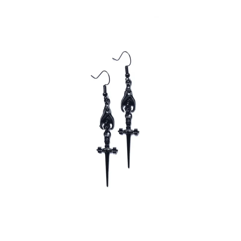 Boucles d'oreilles chauve-souris et épée noires personnalisées, bijoux gothiques, chauve-souris d'halloween
