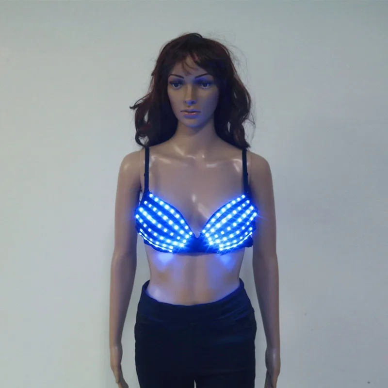 Sexy LED Bra Discolored Underwear Party Dress Belly Dance Light Up Bra Luminous Costumes Full Color Glowing Bikini Outfits