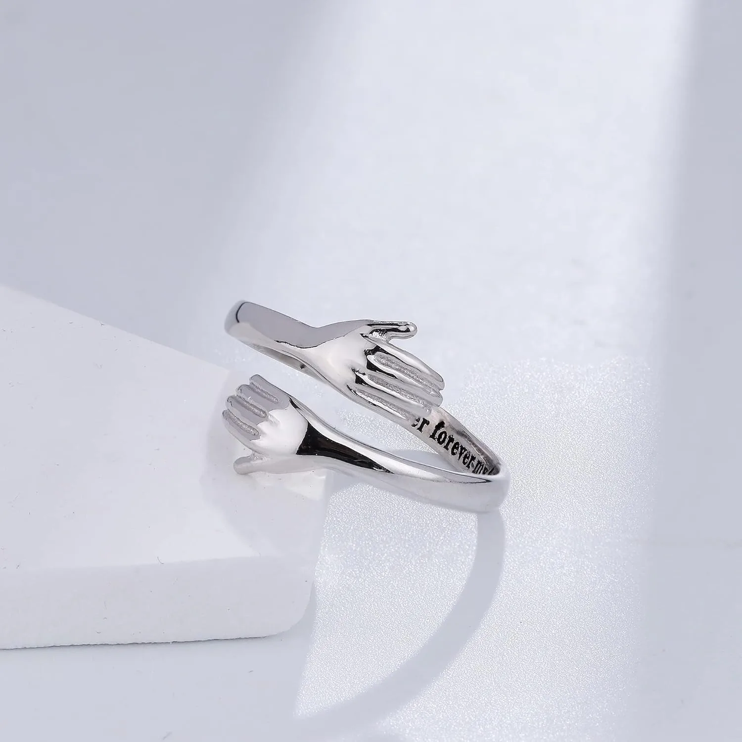 Fansilver S925 Sterling Silver Hug Ring for Women Adjustable Ring Promise Friendship Ring Birthday Gifts for Mom Wife Grandma