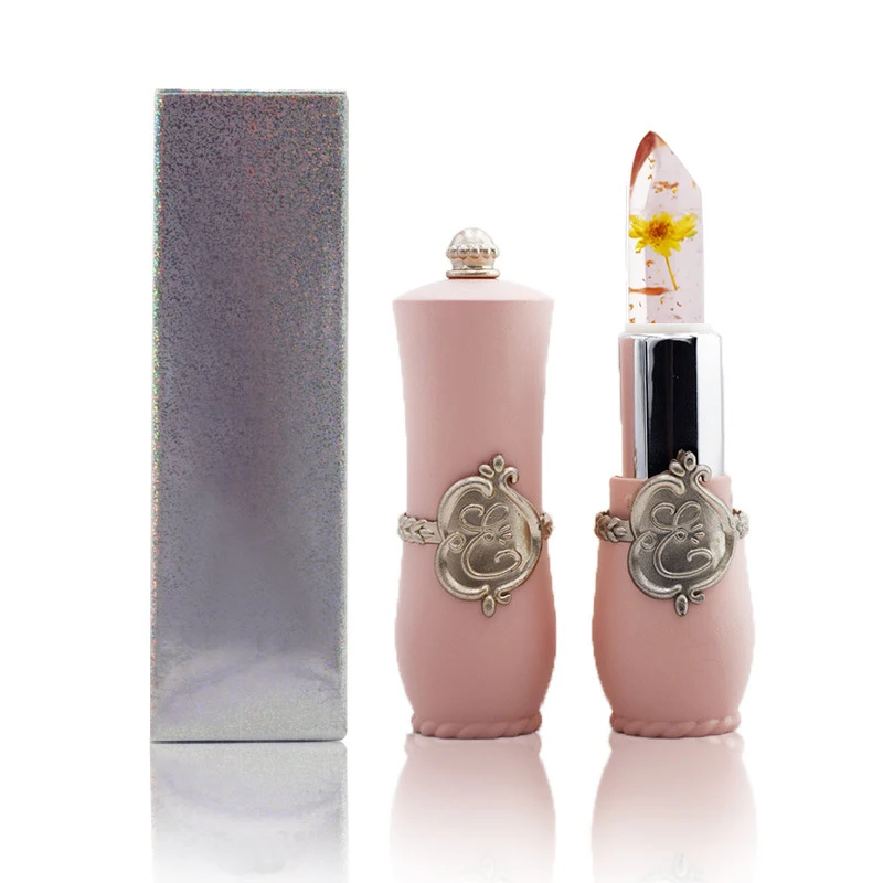 Pintalabios de gelatina de cristal de flor brillante de belleza, bálsamo labial mágico que cambia de temperatura, Color rosa claro y amarillo limón, 2 unidades