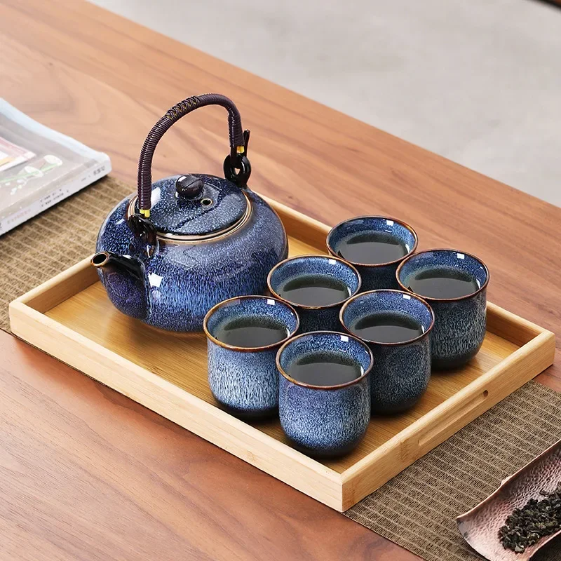 

Large Capacity Teapot Tea Set Household Japanese Simple Kungfu Tea Set 1 Pot 6 Cups Glazed Ceramic Tea Set Teapot Teacup LE189