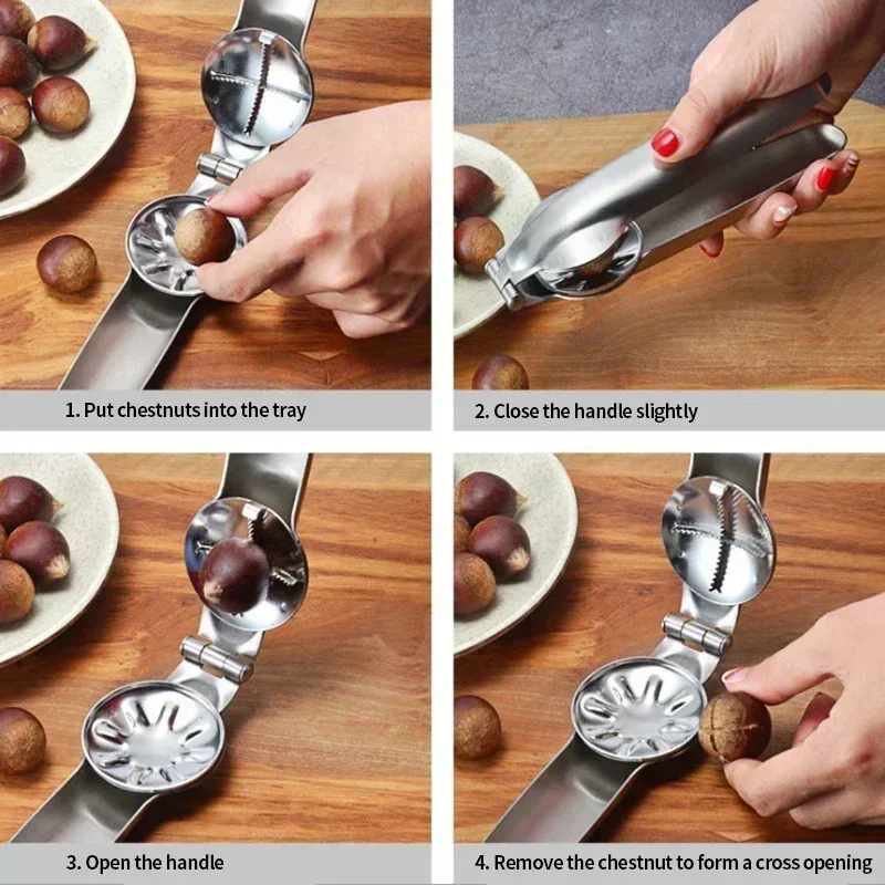 2in1 Chestnut Machine Kitchen Accessori Stainless Steel Chestnut Cracker Opener Sheath Cutter Metal Nuts Clip Walnut Pliers Tool