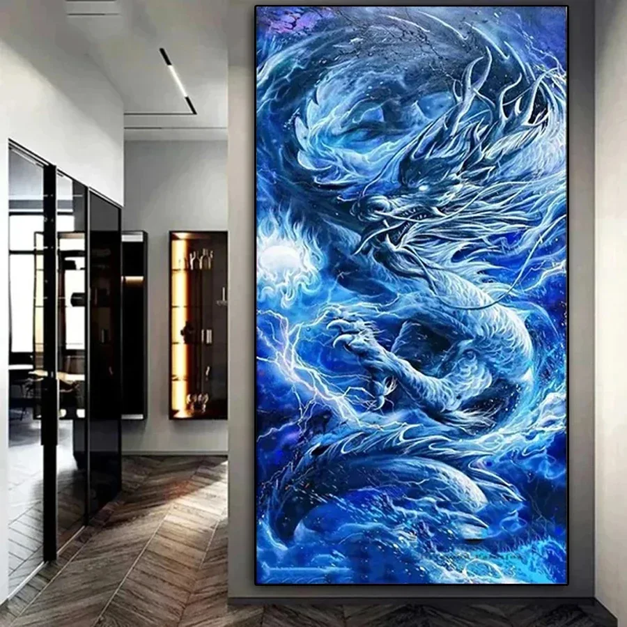 Blue Dragon Large 5D DIY Diamond Painting,New Full Square Round Mascot Chinese Animal Diamond Mosaic Embroidery Cross Stitch