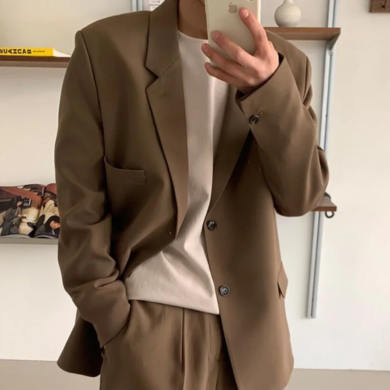 Brown Black Suit Jacket Men Fashion Social Mens Dress Jacket Korean Loose Casual Suit Jacket Mens Office Formal Jacket Coat