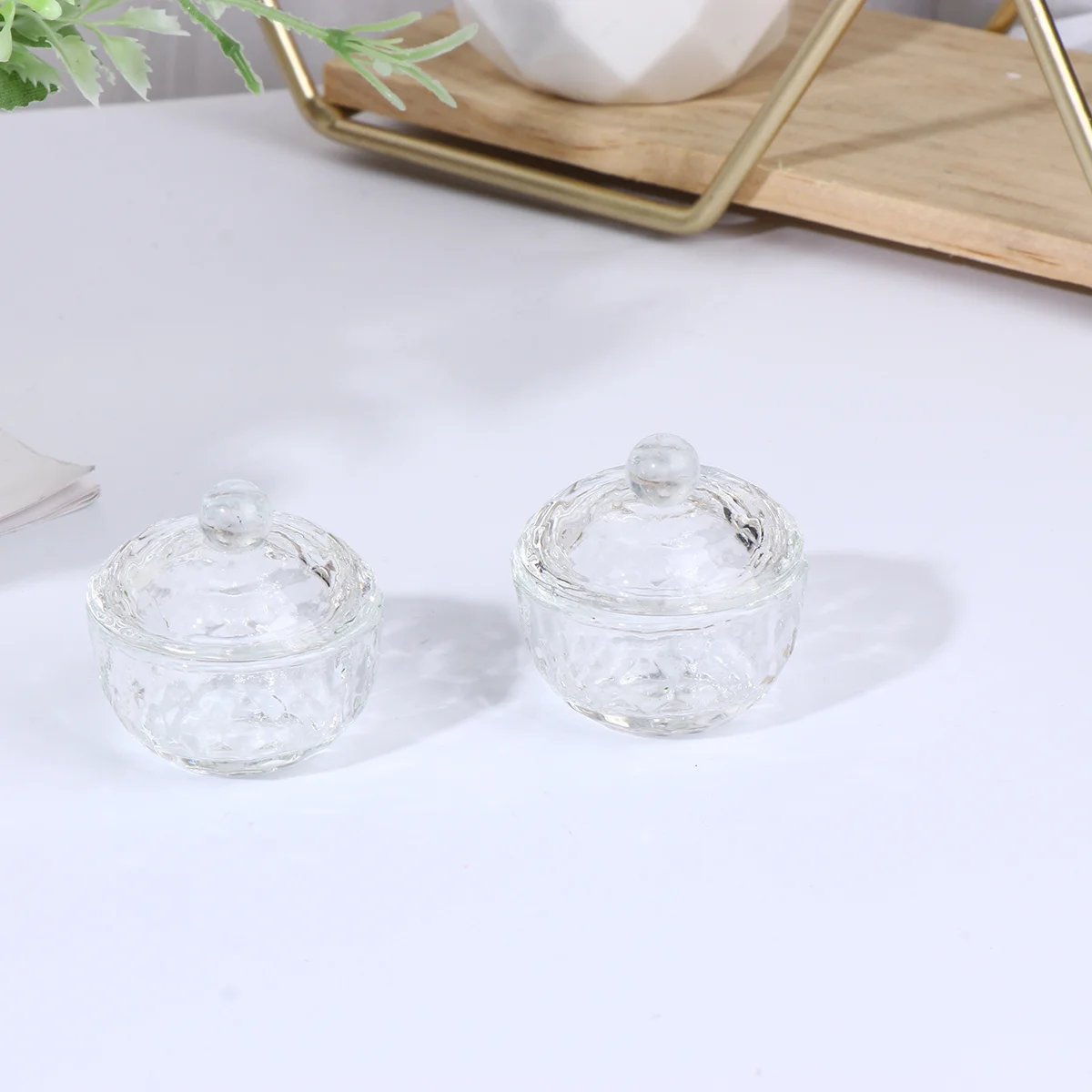 

2 шт., мини-стеклянная чашка для ногтей, кристально прозрачная, в форме высокого яблока, пылезащитная крышка, акриловый миксер для жидкой пудры для профессиональных ногтей