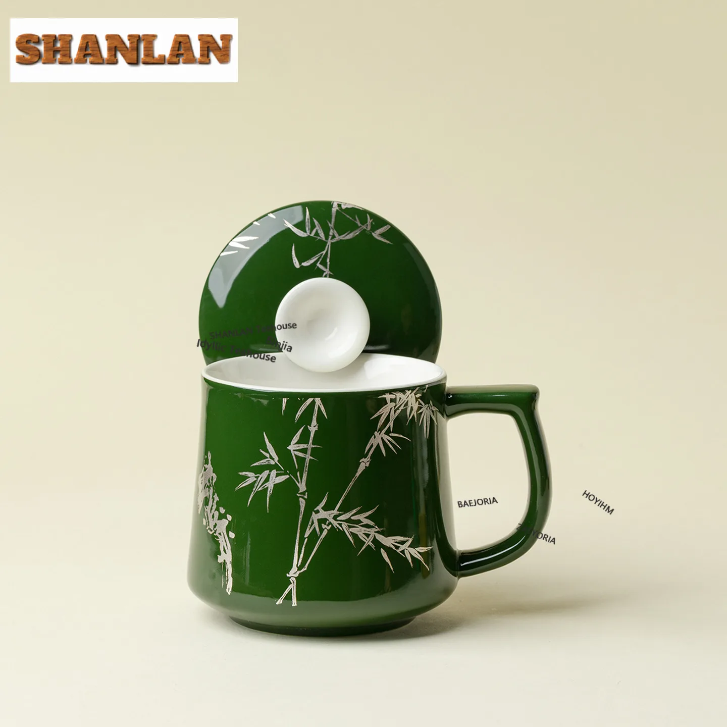 

410ml Dark Green Silver Bamboo Coffee Mug Latte Cereal Mug Afternoon Tea Mug Household Personal Office Water Cup Tableware Gifts