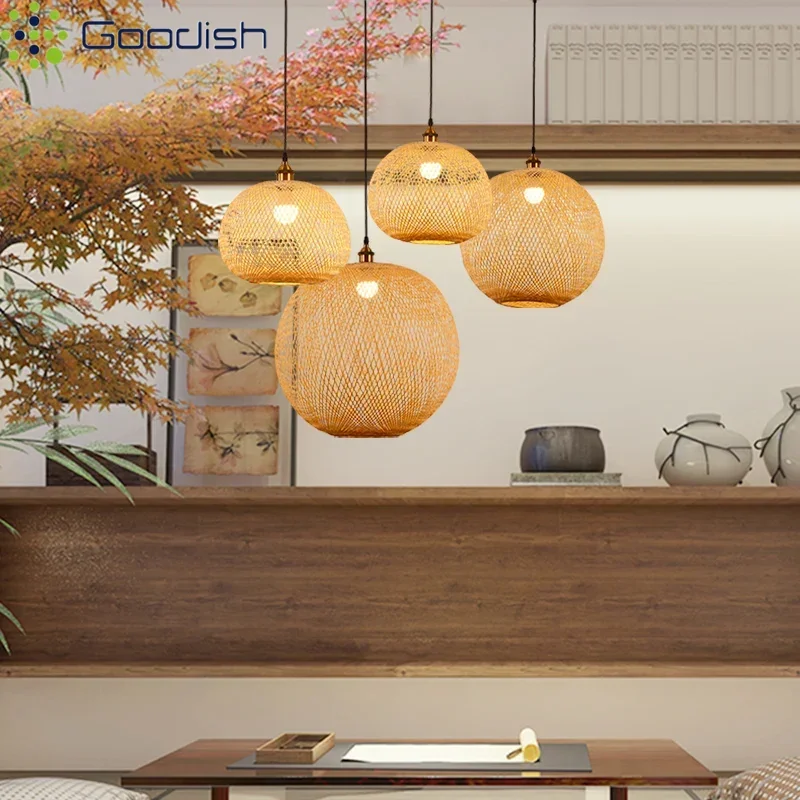 

Modern Simplicity Stylish Bamboo Wooden LED Pendant Lights Art Round Shaped Lamp for Kitchen Tea Room Home Decoration Chandelier