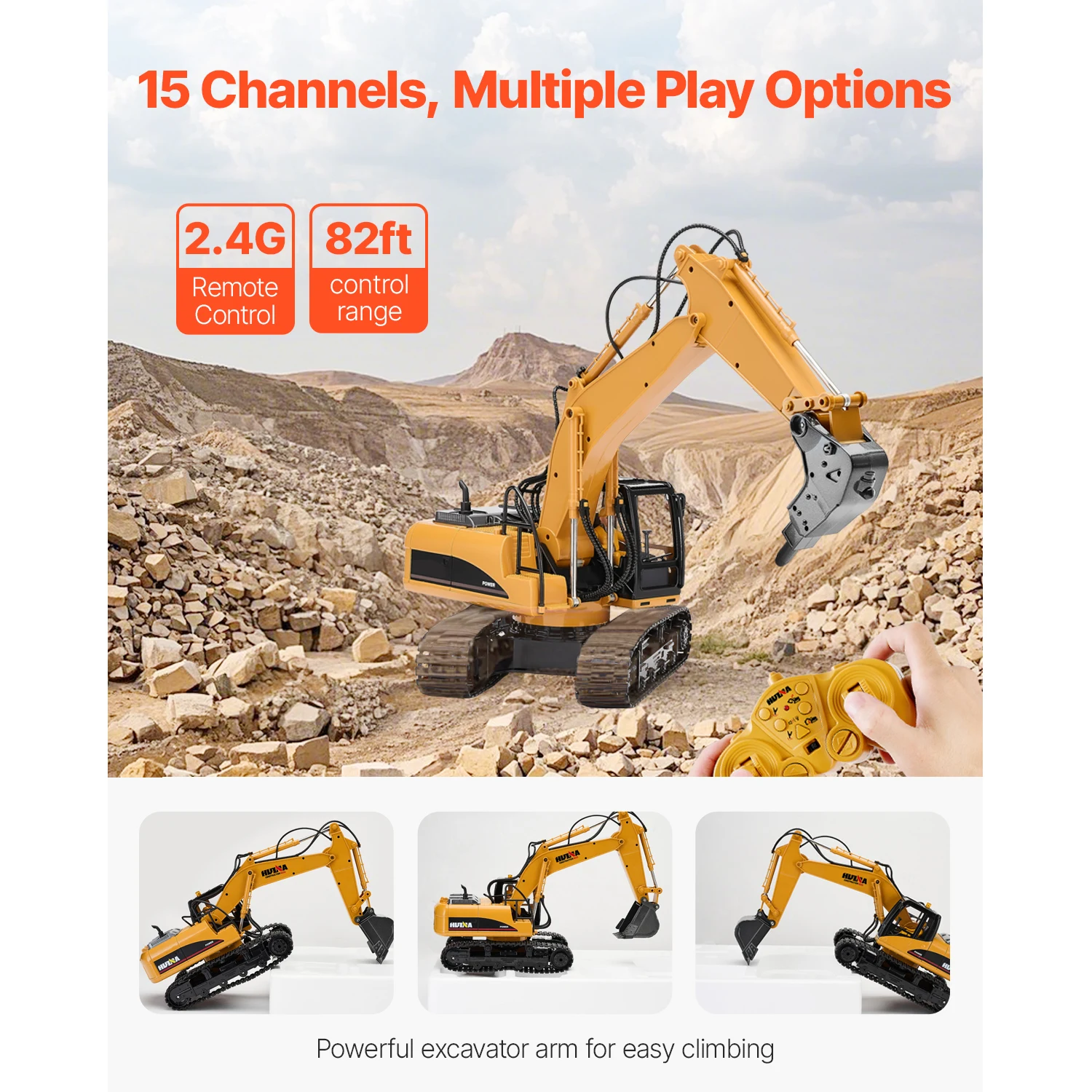 VEVOR 2.4G حفارة التحكم عن بعد شاحنة قلابة 3 في 1 RC نموذج سيارة لعبة حفار مع مركبة بناء الضوء والصوت للطفل