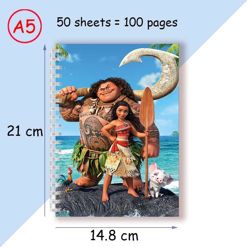 A5 Spiral Notebook Disney Cartoon Moana Vaiana Princess Dress COSPLAY Note Book Writing Memo Journal Kids Stationery Girl Gifts