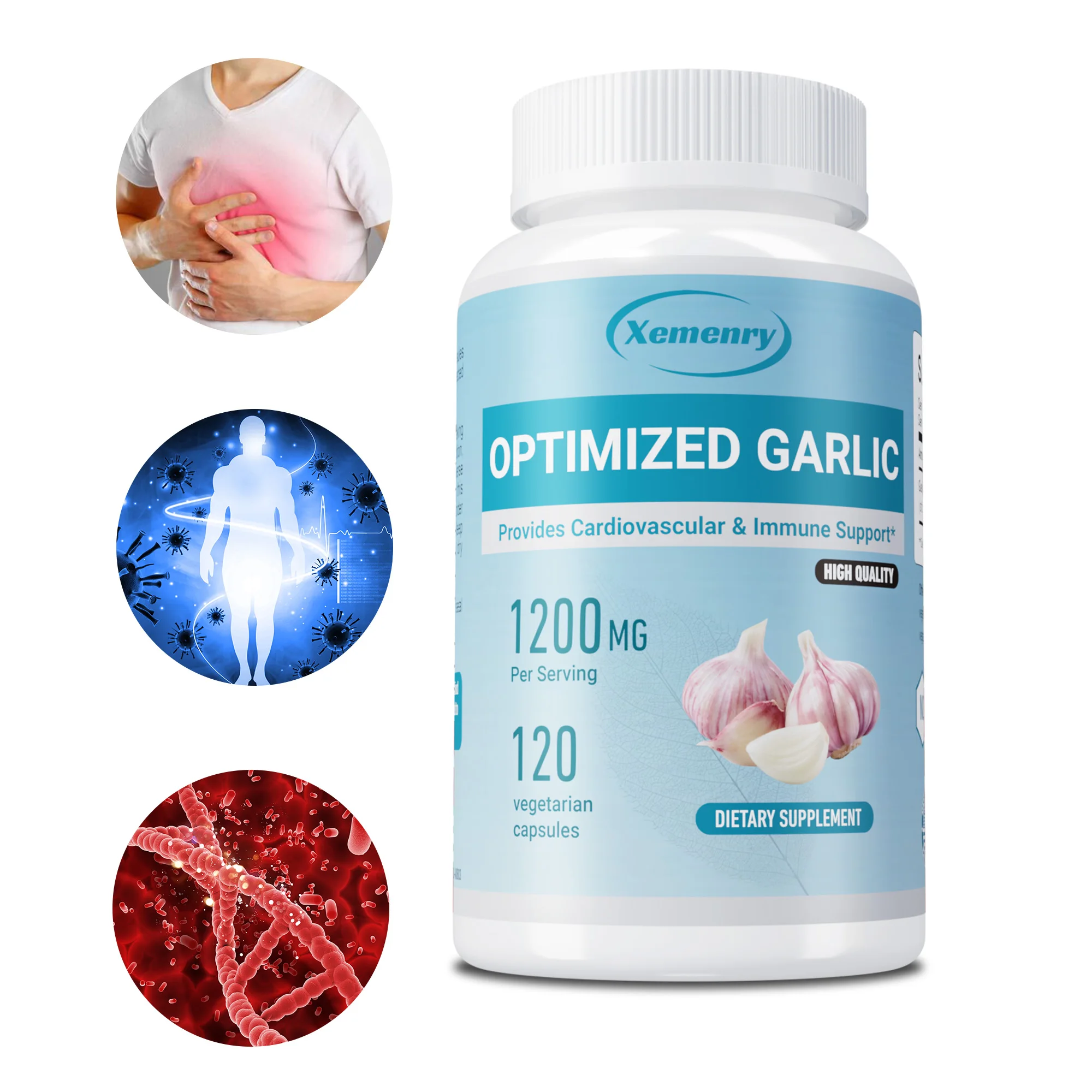 

Garlic Supplement - Antioxidant,Immune and Cardiovascular Support, Promote Healthy Cholesterol Levels - 120 Capsules
