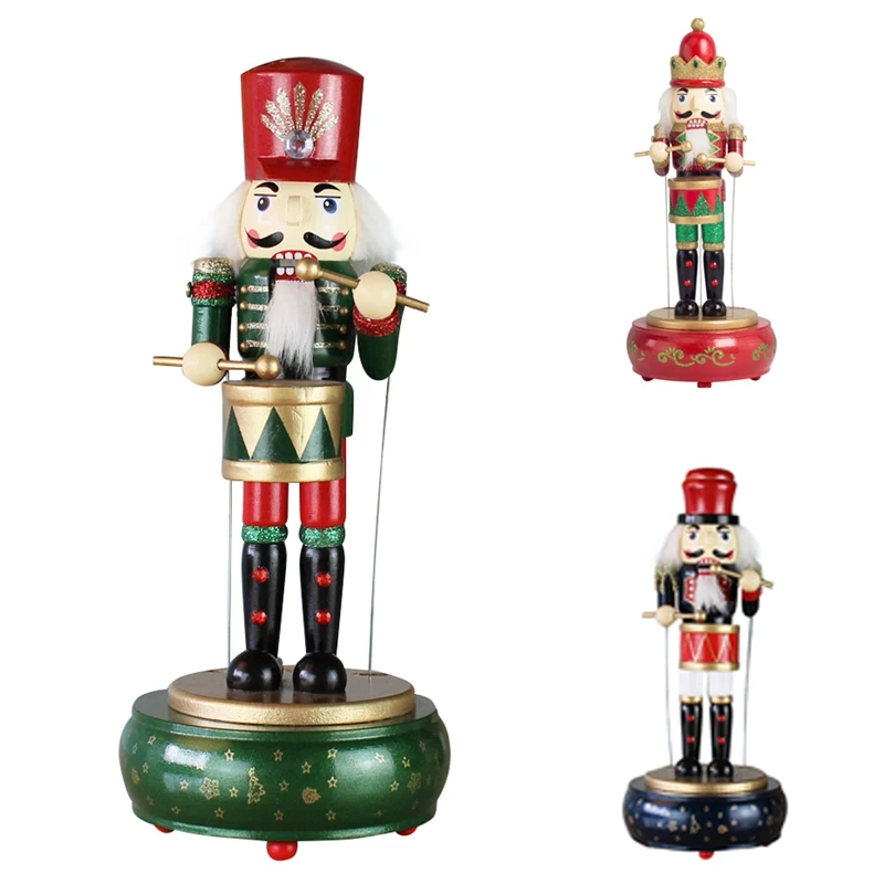 36Cm Christmas Nutcracker Kids Birthday Home Decoration Music Box DIY Wooden Nutcracker Toy Crafts