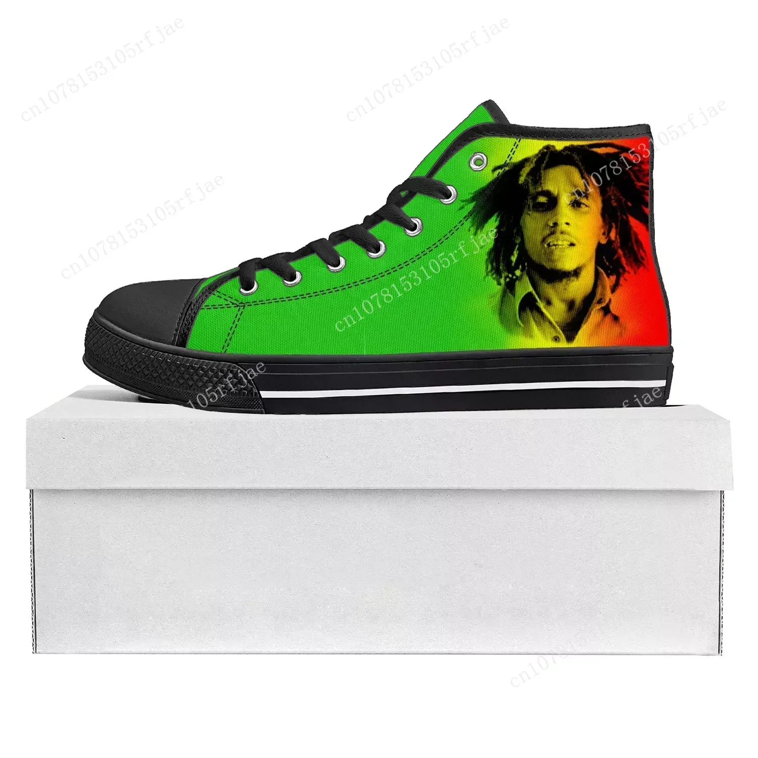 Reggae Rock Music Star Bob Marley High Top High Quality Sneakers Mens Womens Teenager Canvas Sneaker Couple Shoes Custom Shoe