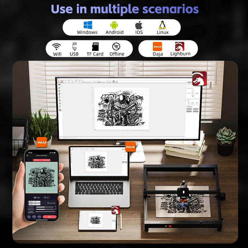 DAJA D3 PRO 4040 Macchina per incisione laser Taglierina per incisore laser Fai da te Piccole imprese Legno Pelle Vetro Carta acrilica Gomma