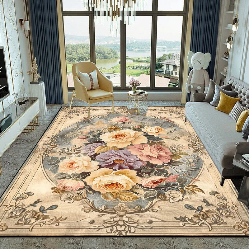 European Style Carpet Living Room Home Decoration Luxury Rugs for Bedroom Big Size Cloakroom Non-slip Floor Mat Machine Washable