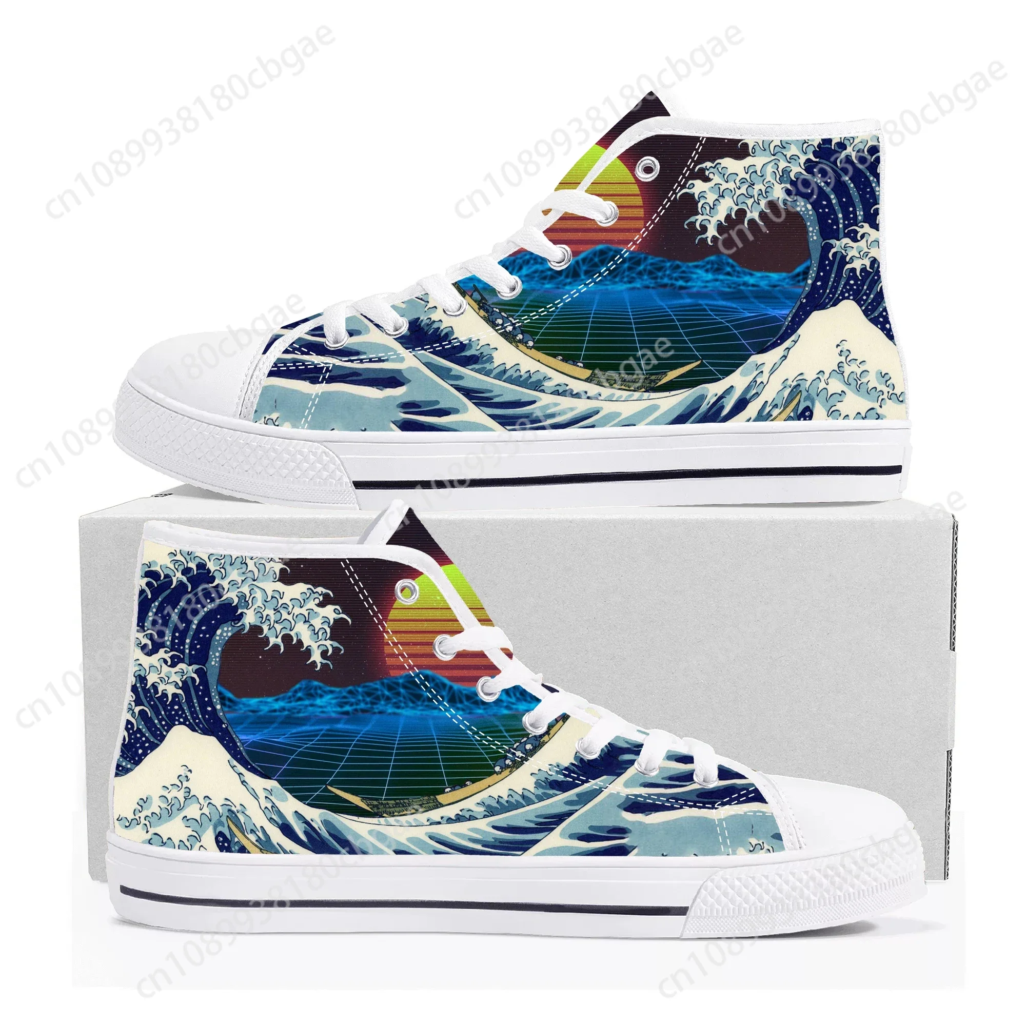 

Hot The Great Wave off Kanagawa High Top Sneakers High Quality Men Women Teenager Canvas Sneaker Casual Couple Shoes Custom Shoe