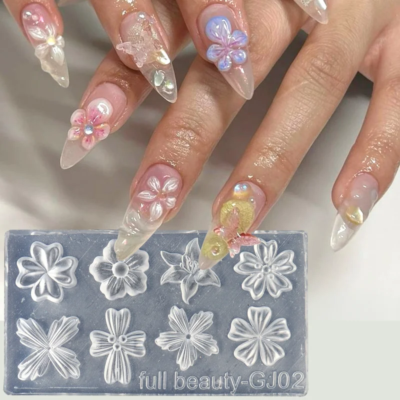 Forma silikonowa do paznokci w kształcie płatków kwiatów wiosennych, lilii i kwiatów wiśni, szablon do samodzielnego projektowania manicure, narzędzie do rzeźbienia i tworzenia wzorów na paznokciach.