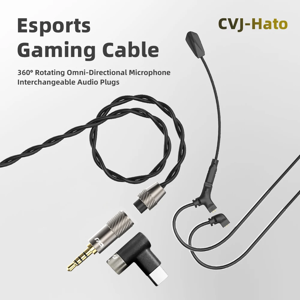 CVJ HATO Gaming Earphones Cable Detachable Boom Mic 1.5m/2m 3.5mm/Type-C Plug 360° Omnidirectional Mic Metal Splitter Design image 2
