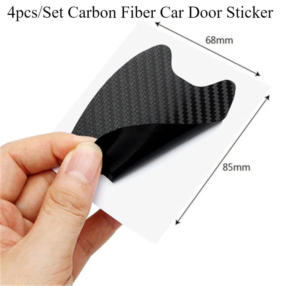 4 قطعة/المجموعة ألياف الكربون الملمس مقبض باب السيارة كوب خدش ملصقات واقية الخارجي مقاوم للماء السيارات الباب السلطانية ملصق