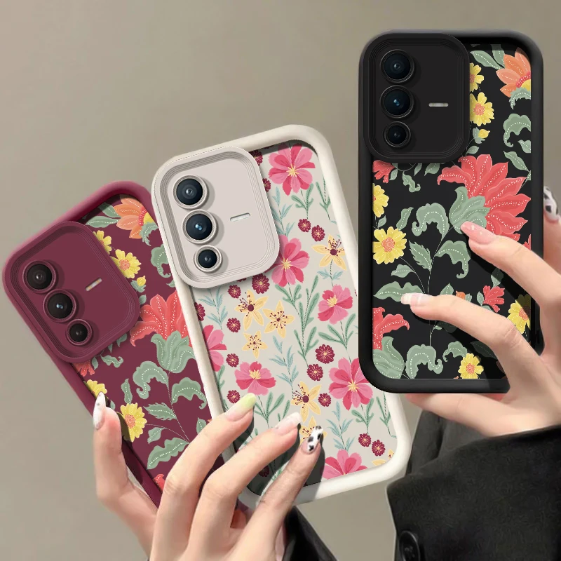 Casing HP V60 Fashion Flower untuk Vivo V27 Pro V25E V23E V27 V40 Pro V50 V29E V25 V30 SE V30E, Anti Benturan, Matte, Soft TPU