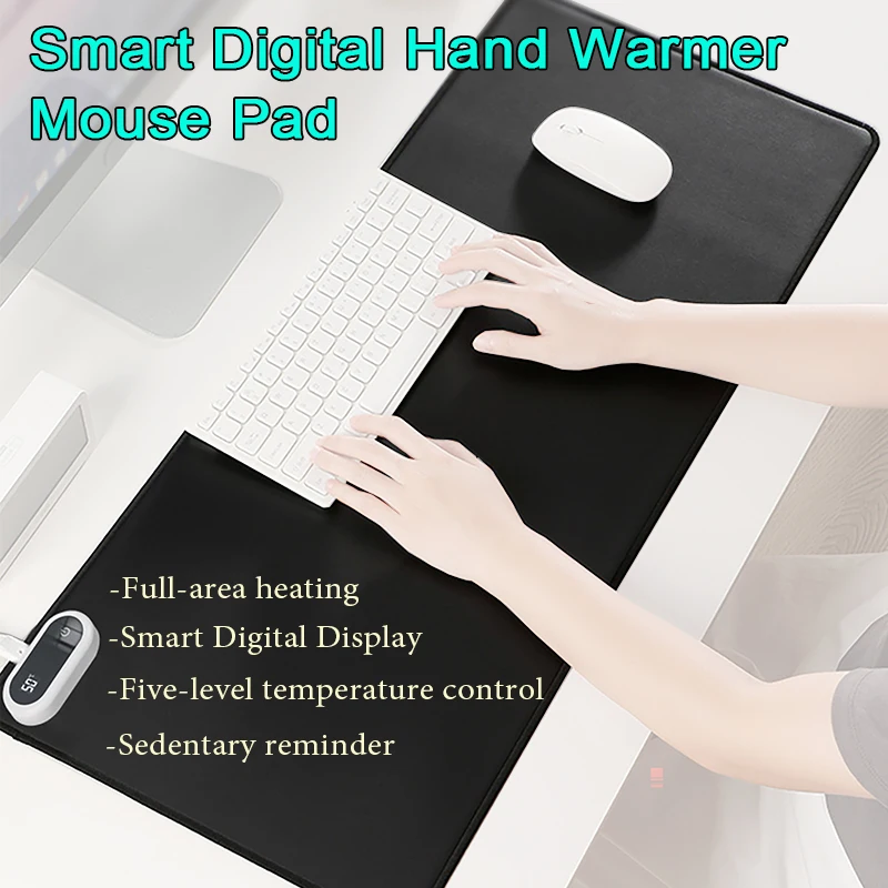 Smart Digital Display Hand Warmer Mouse Pad with Touch Switch Quick Heating Office Heated Mouse Pad Full-area Heated Desk Pad