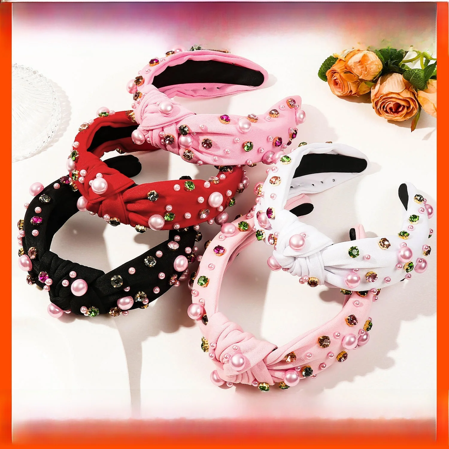 

Autumn Winter Pearl Fabric Hairband High Hairline Headband Vntine's Day Hair Accory Diamond Pearl Hairpin Trendy Faion