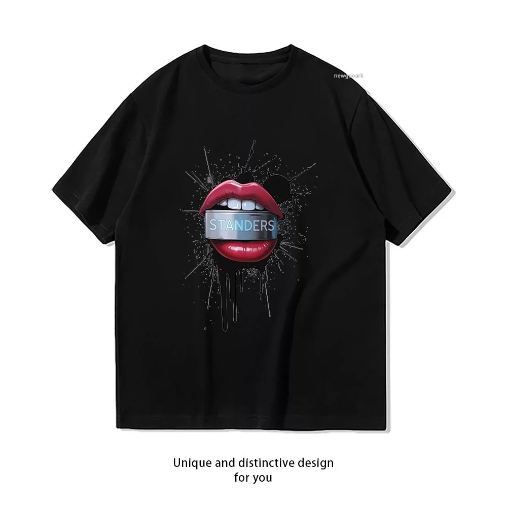 Stander's Bold Lips T-Shirt Design  Casual Cotton Short Sleeve Tee for Men Women