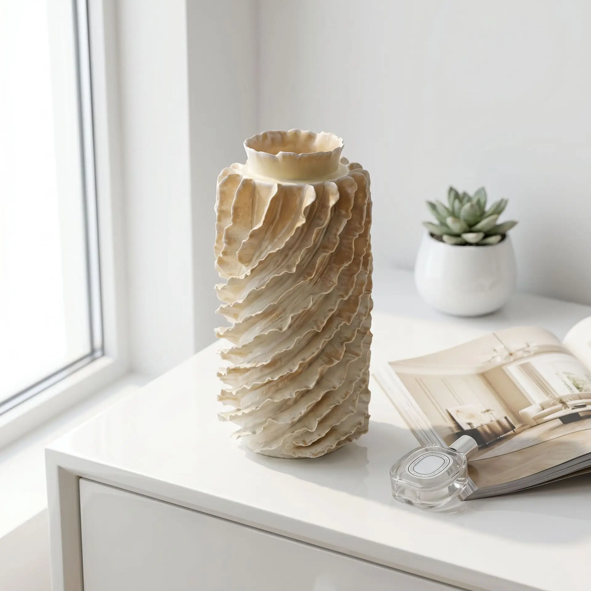 Advanced Handmade Ceramic Decorative Ornament Pleated Texture Home Crafts