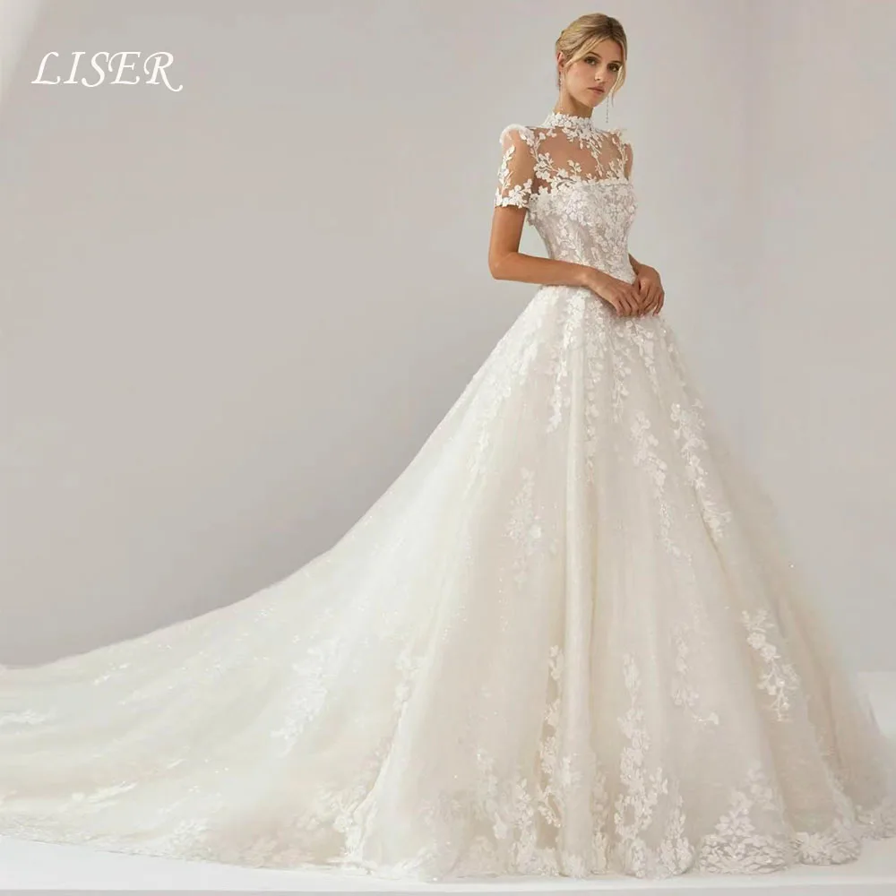 Liser Customized Charming Lace Wedding Dress Illusion Remove Jacket Sleeves A-Line Luxury Bridal Gown Vestido De Novia 2026