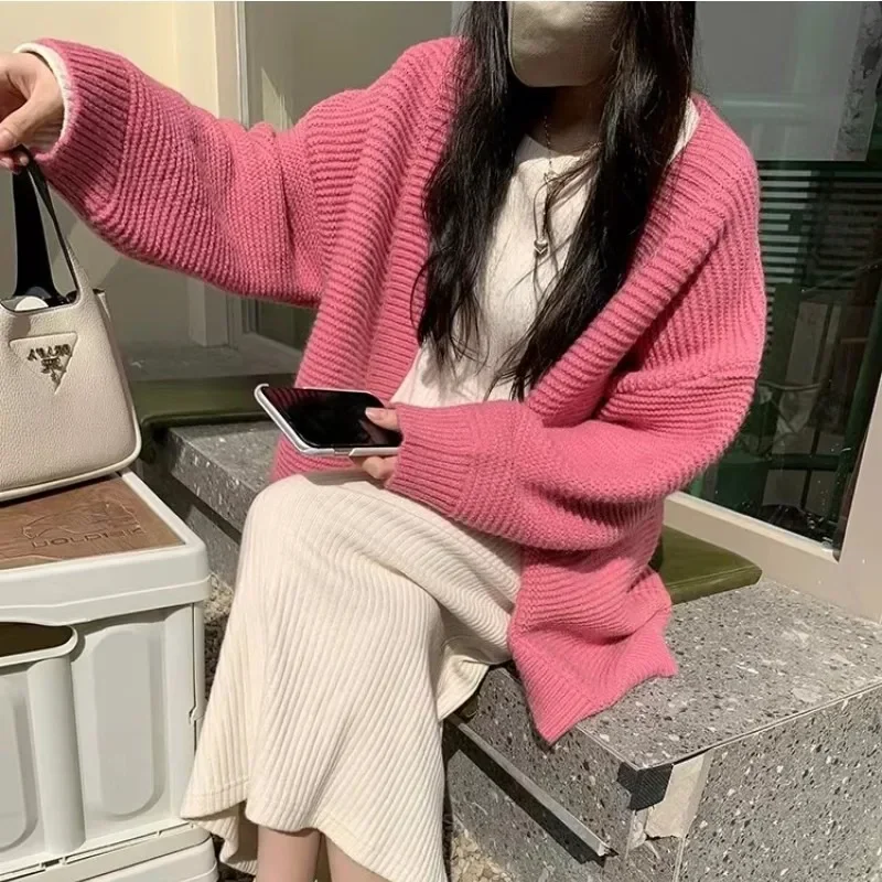 2024 Korean Gentle Wind Soft Waxy Knit Cardigan Sweater Autumn and Winter New Cross-border Thick Needle Medium Long Casual Coat