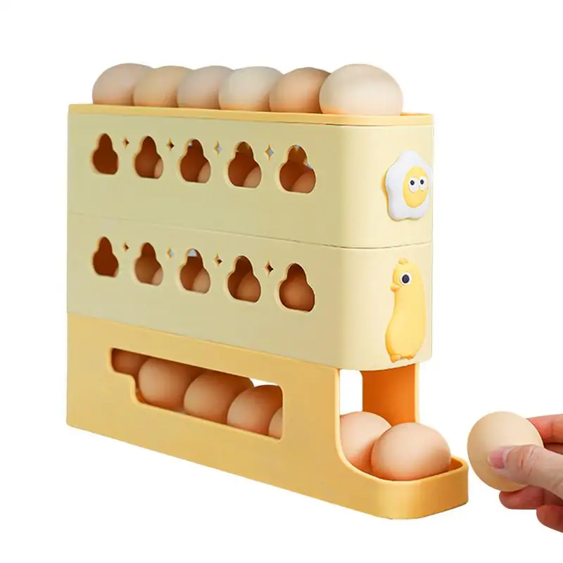 

Refrigerator Egg Holder Fridge Side Scrolling Egg Organizer Rack 3-Layer Reusable Rack Kitchen Food Preservation Tray For Mom